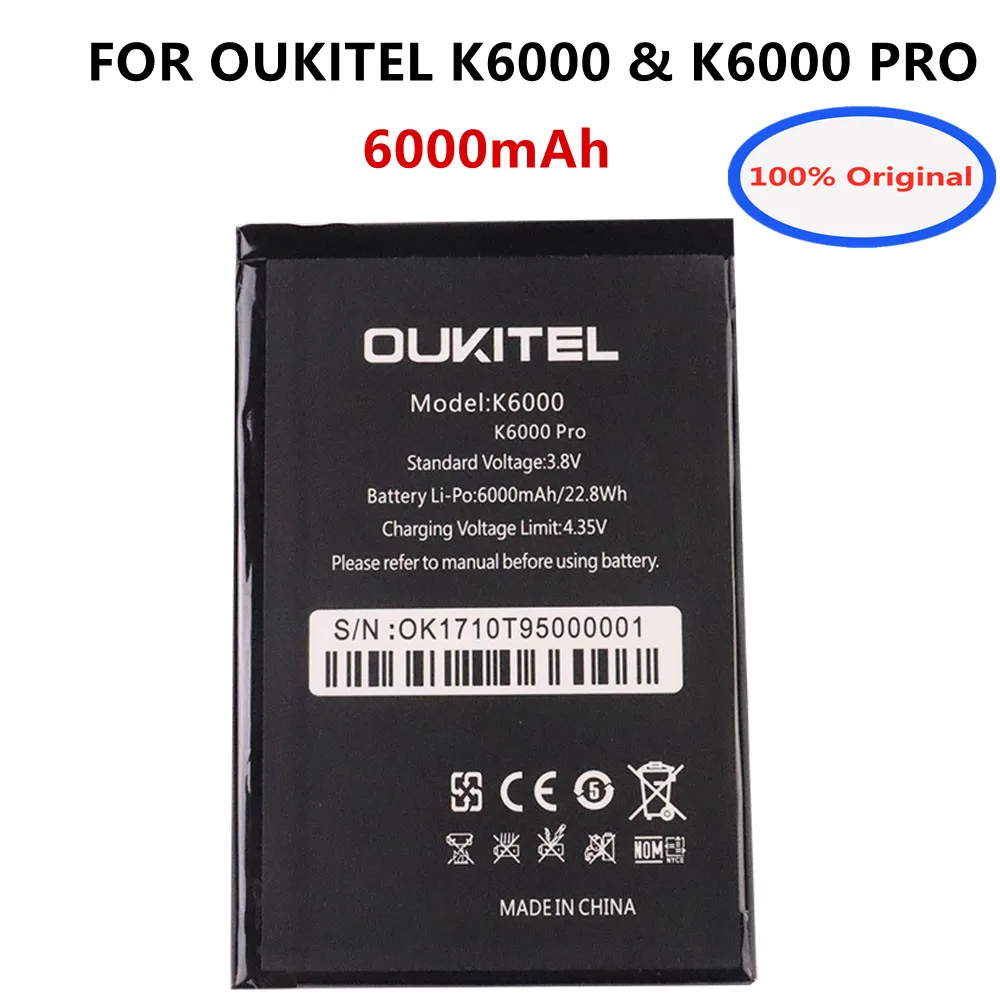 

100% оригинальный новый 6000 мАч K6000 аккумулятор для телефона Oukitel K6000 K6000 PRO 4G LTE высококачественные запасные части