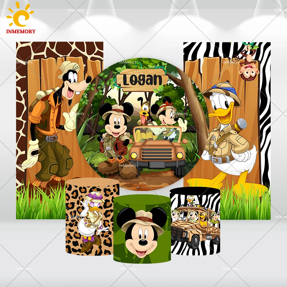 Safari Goofy Donald Duck Arch Cover Wall Per Baby Shower Decor Personalizza Mickey Mouse Boy Birthday Round Arched Fondale Cover