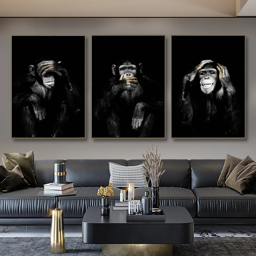 

Fun Animal Canvas Posters and Prints Cute Black Monkey Wall Art Pictures for Living Room Home Decor