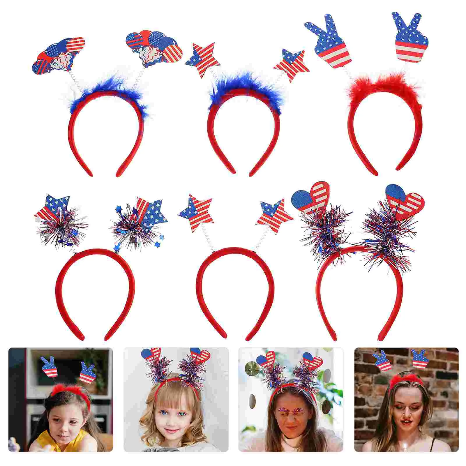 

6 Pcs 4th of July Head Bopper Independence Day Headband Party Hair Accessory Hat Decorations