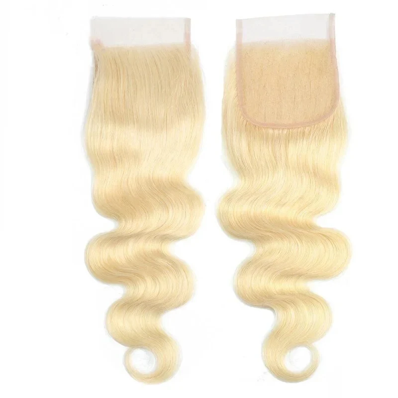 4x4 613 Honey Blonde Body Wave Lace Closure With Transparent Swiss Lace Brazilian Virgin Hair 150% Density Pre-Plucked 10-20Inch