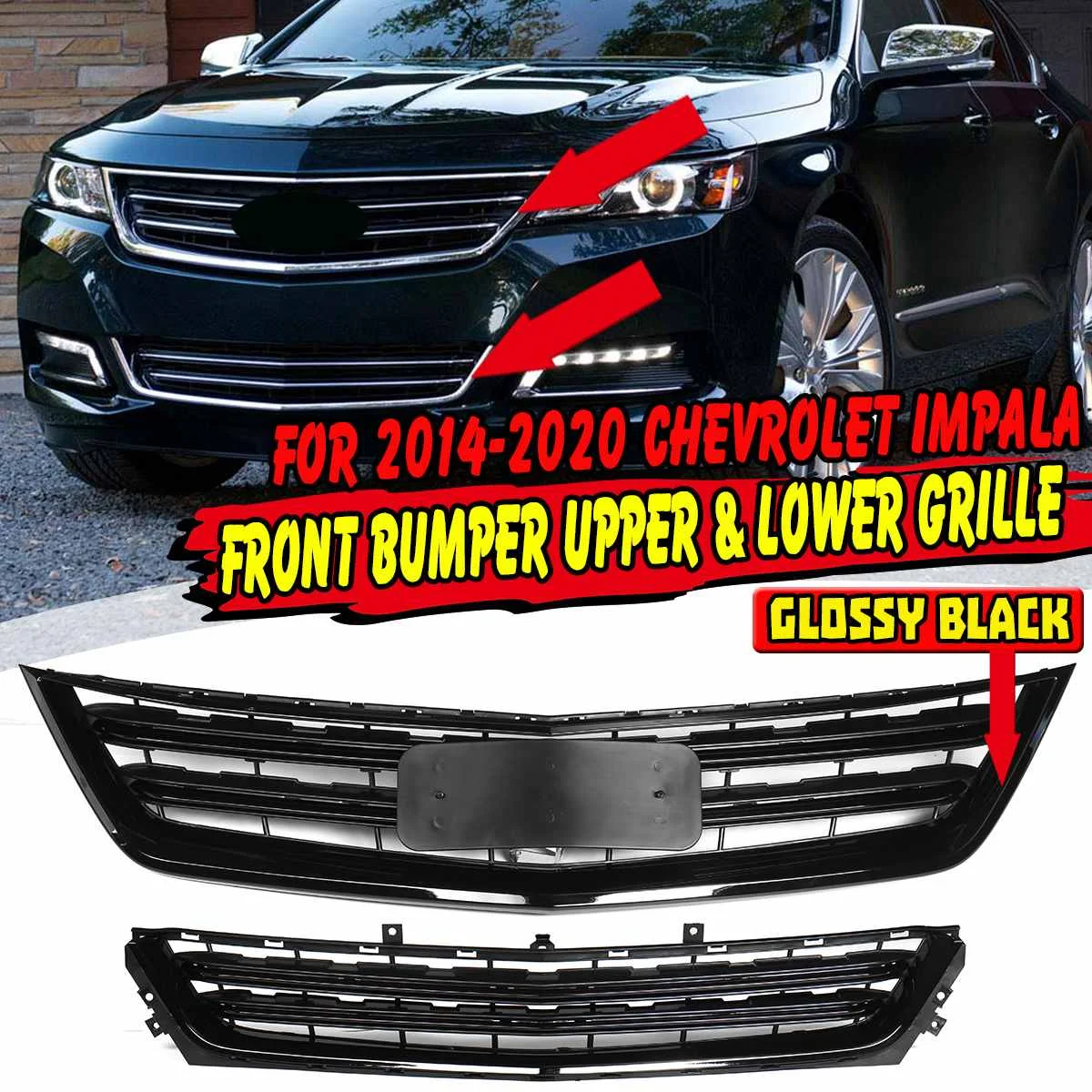 

High Quality Car Front Bumper Center Upper + Lower Grille Grill For Chevrolet Impala 2014-2020 Front Bumper Racing Grills