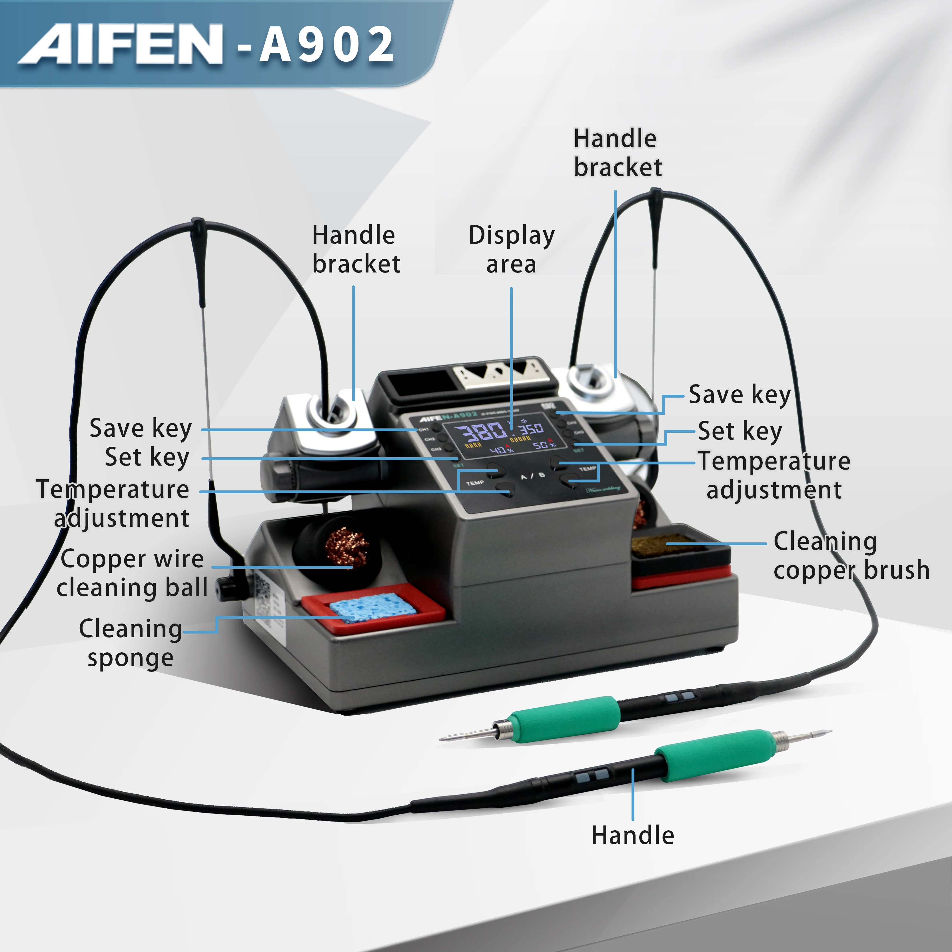 AIFEN A902 Soldering Station  C115 C210 C245 Double Station Welding Rework Station For Cell-Phone PCB  IC Repair Solder Tools 5