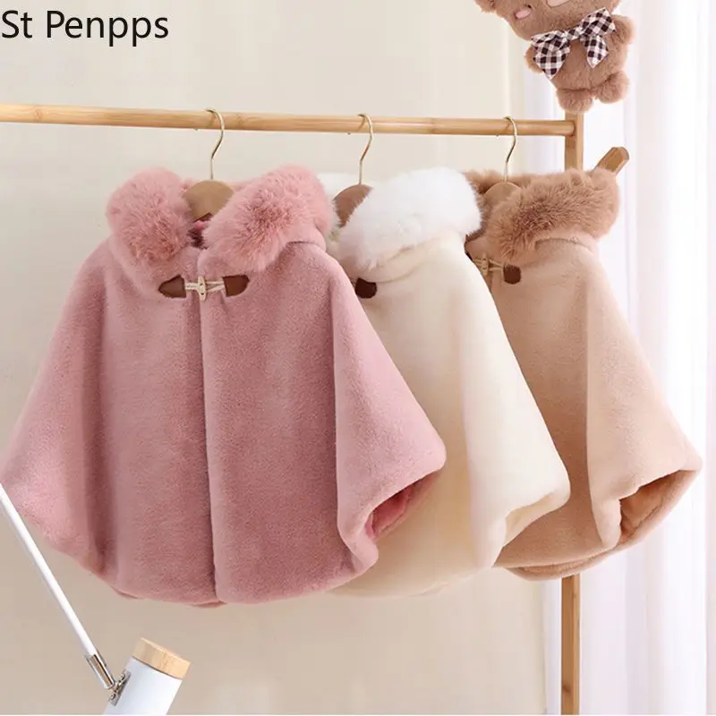 

Baby Girl Cloak Faux Fur Winter Infant Toddler Child Princess Hooded Cape Fur Collar Baby Outwear Top Warm Clothes 1-8Y