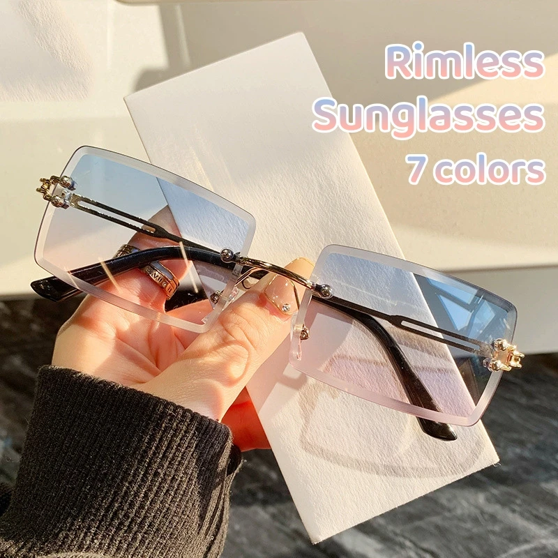 

Frameless Cut Edge Sunglasses for Women Personalized Square Sunglasses Fashionable PC UV Resistant Gradient Colored Goggles