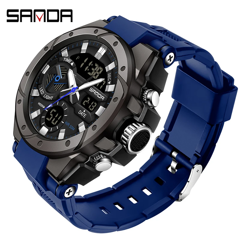 Men's Multifunctional Outdoor Waterproof Electronic Watch Digital Wristwatches SANDA 3313 Student Fashion Trend Military Style