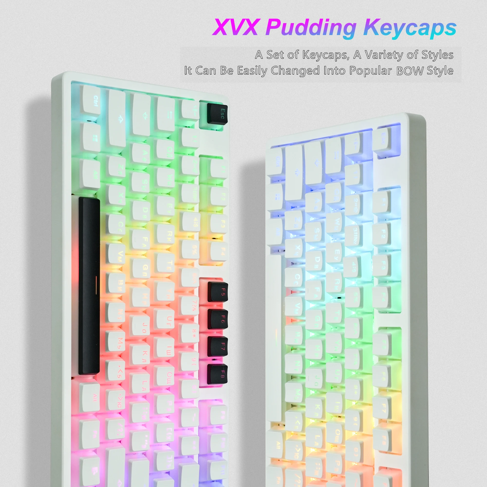 Russia White Pudding PBT Keycaps 165 Key Set Custom Double
