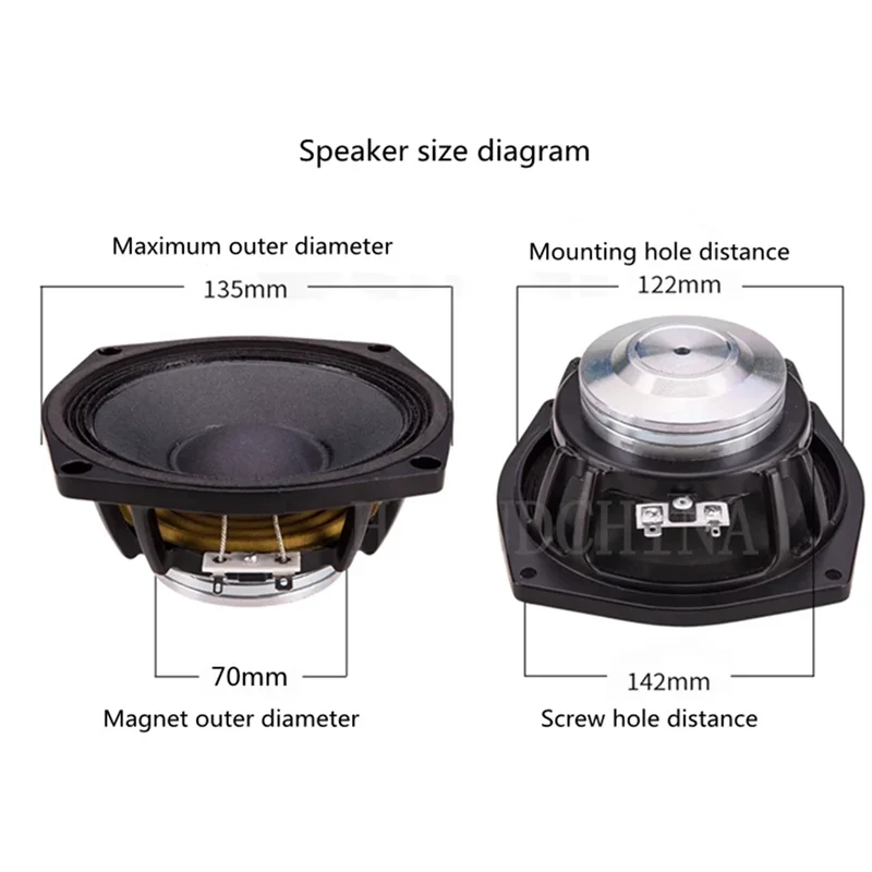 PA-08 5 Inch High Power Professional Loudspeaker 38mm Voice Coil 120W Neodymium Magnetic Pure Midrange (1PCS）