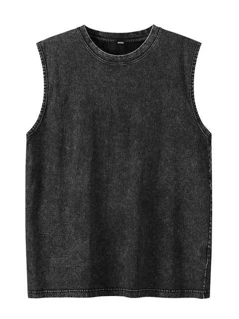 2025 été nouveau coton hommes lavé coton débardeurs Muscle Gym sans manches entraînement t-shirts course plage lâche t-shirts 1