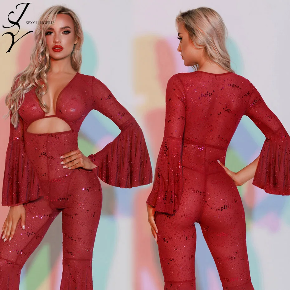 JSY Sexy Lingerie Women Body Underwear Lace Flare Bodysuit Nightgown Sleepwear Sequined Teddy Erotic Lingerie Porno Costume