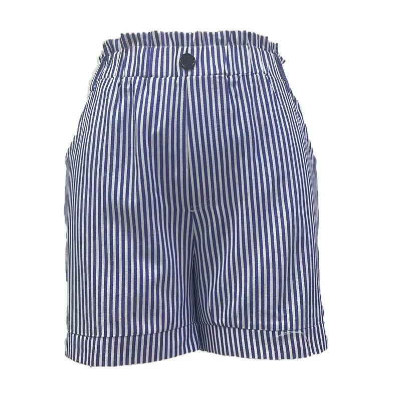 Women Summer Striped Plaid Print Short Pants Buttons Casual Curly Streetwear Cool Girl Elegant New Fashion Sweet Shorts(no Belt)