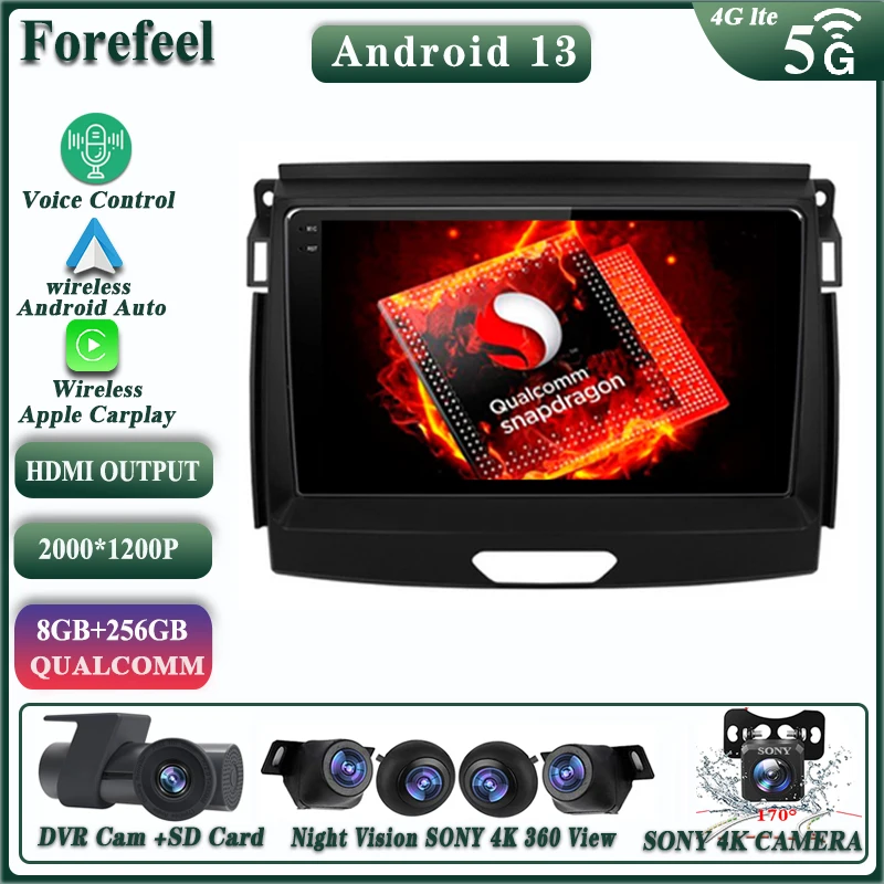 

Android 13 для Ford Ranger 2015, 2016, 2017, 2018, 2019, 2020, мультимедийный автомобильный радиоприемник с навигацией, стерео, радио плеер, автомобильный GPS, видеорегистратор