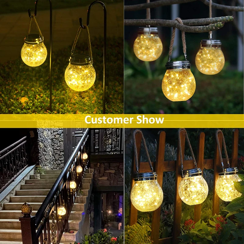 solar lights for backyard Solar Lights Outdoor Hanging Solar Lantern Crackle Glass Ball 20LED Waterproof Garden Decor Lights for Yard/Patio/Lawn/Holiday solar led street light