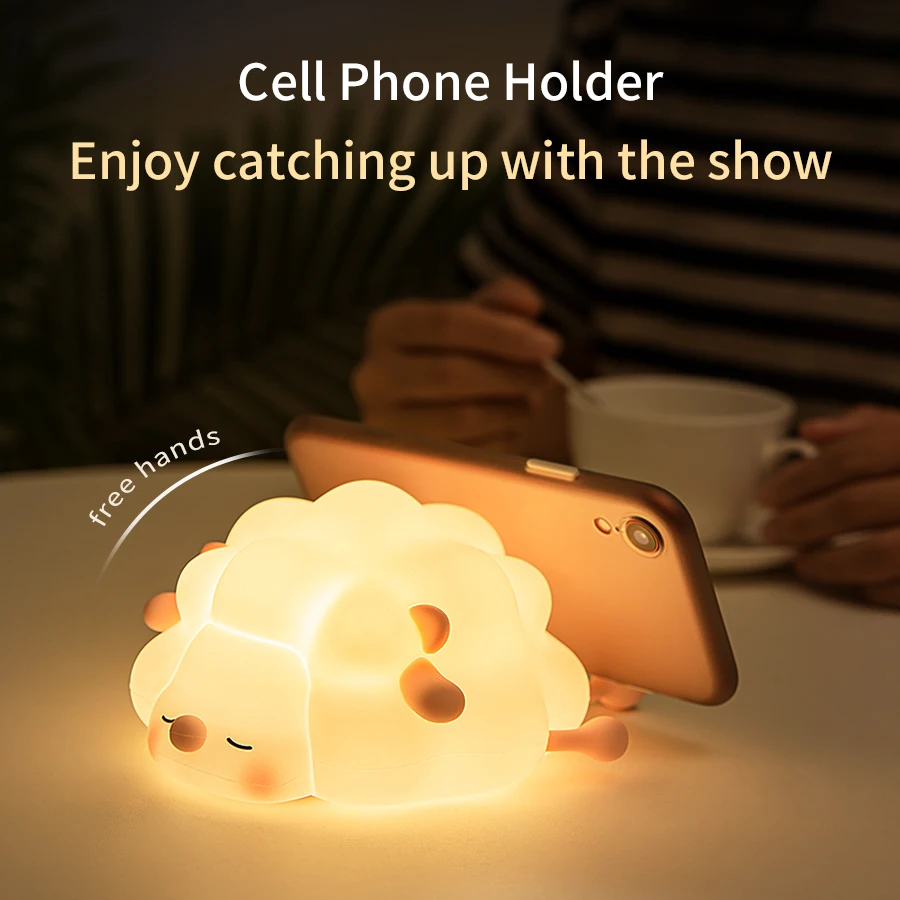 LED 야간 조명 귀여운 양 팬더 터치 센서 실리콘 램프, USB 충전식, 타이밍 룸 장식, 야간 조명, 어린이 생일 선물