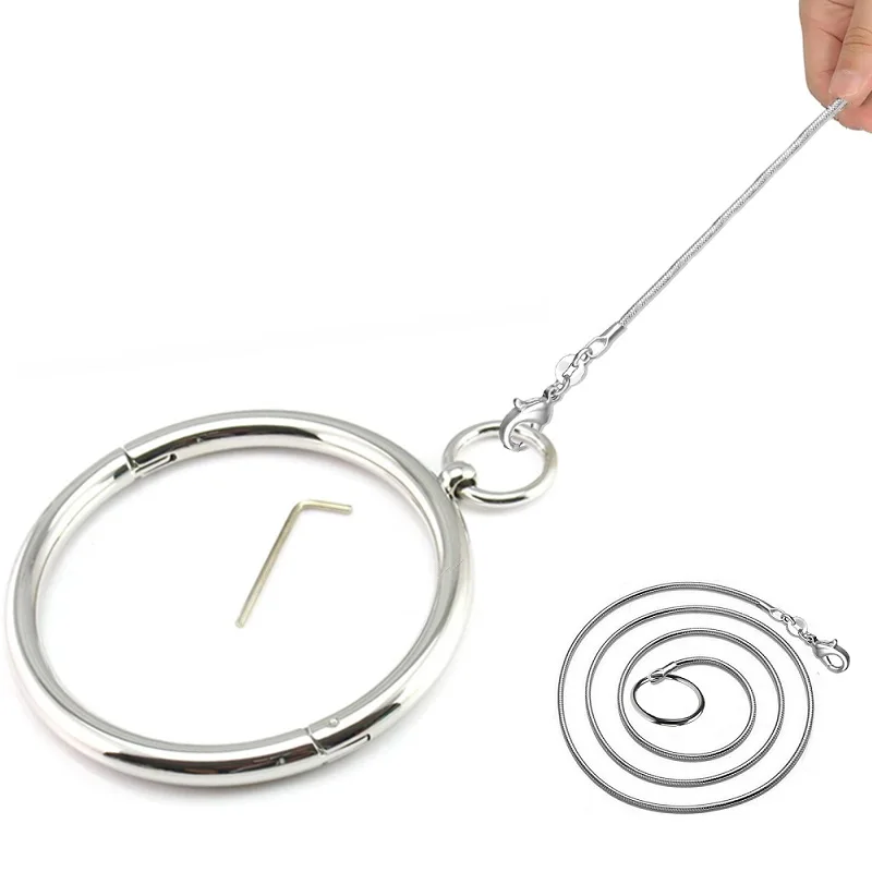 Metal Male Female Lockable Slave Neck Collar Hex Wrench Restraint Bondage Locking Choker O-Rings Chain Leader for SM Couple Game sex party toys,erotic sex toy,sex toys,sex bondage toys