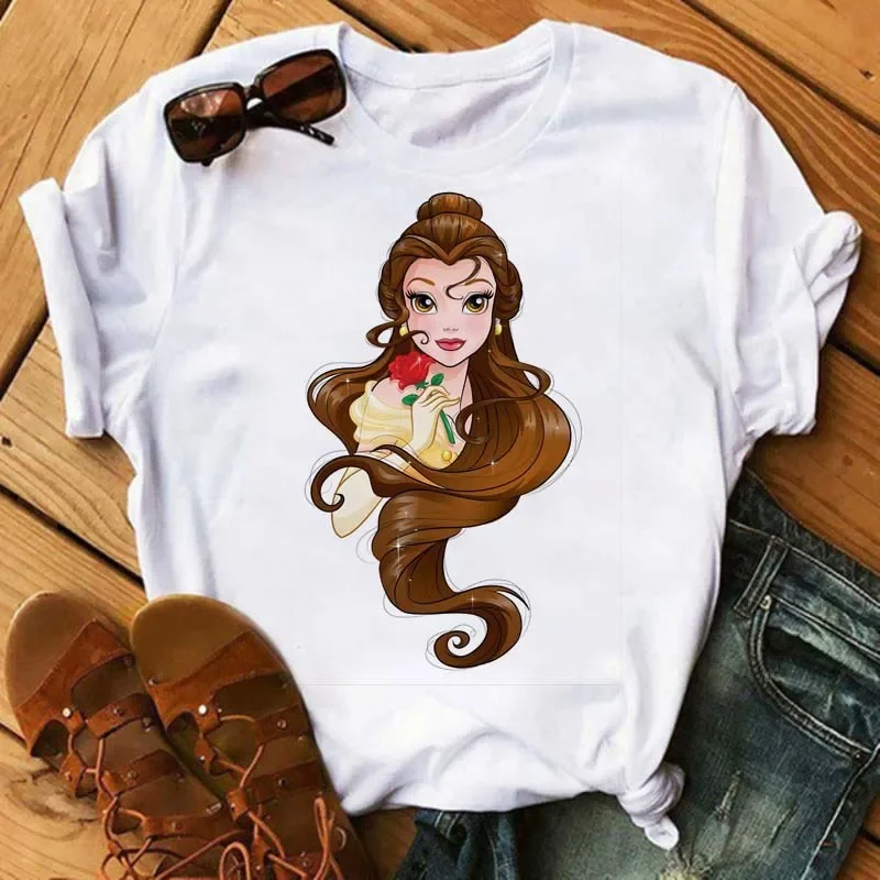 Nuevas camisetas de moda para mujer, camiseta con estampado de princesa Punk, ropa de manga corta, camiseta Kawaii de Disney, camisetas para mujer, ropa de calle