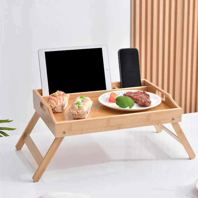 Breakfast Tray For Bed Wood Breakfast Tray With Foldable Legs Versatile Design Small Dining Table For Bed Counter Narrow Cabinet 4