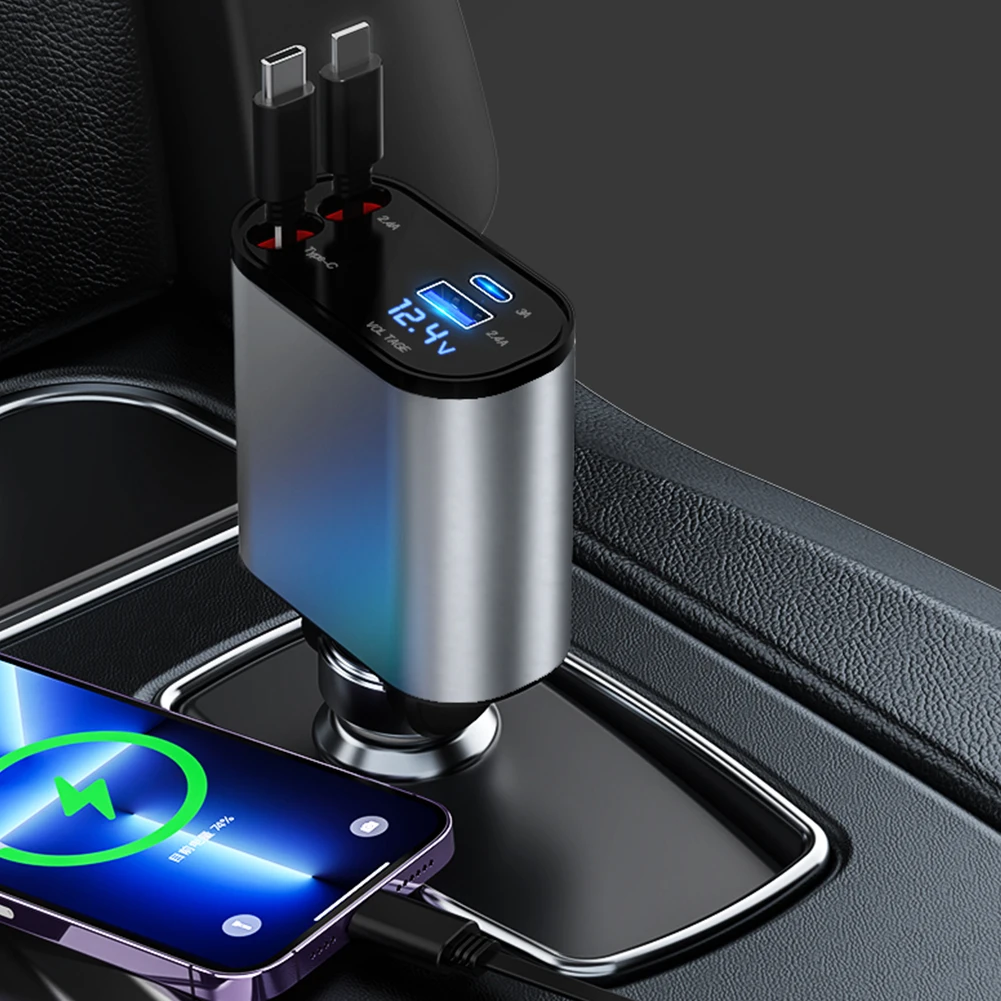 4 in 1 Retractable Car Charger USB Type C Cable Super Fast Charge Cigarette  Lighter Adapter PD QC3.0 For IPhone Huawei Samsung - AliExpress