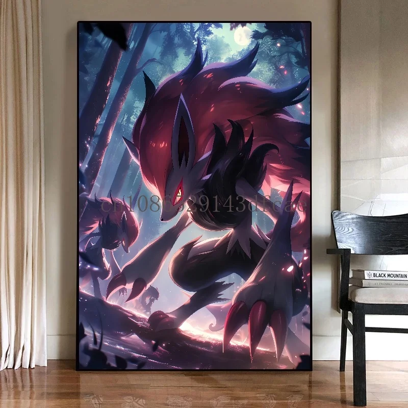 ポケモン周辺機器ゾロアークポスター,カワイイ写真アート,水彩画,子供