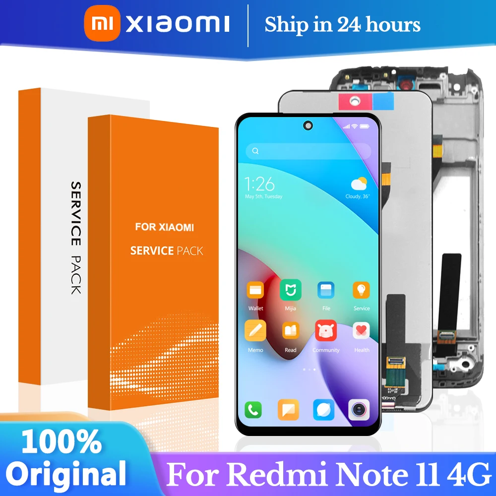 

6.5" Original For Xiaomi Redmi Note 11 4G LCD Screen Touch Digitizer Assembly Replacement Note11 4G 21121119SC Screen with Frame