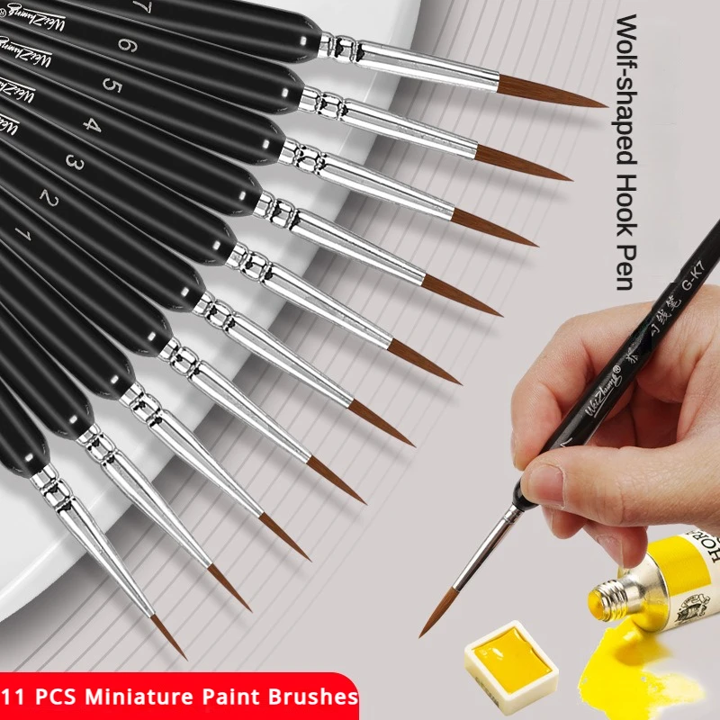 

11pcs Miniature Paint Brushes Art Painting Brushes Weasel Hair Paint Brush Gouache Watercolor Oil Paints Artists Hand Painted