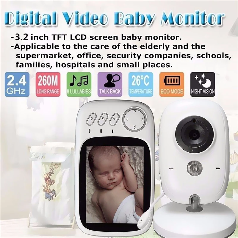 

Newest 3.2 Inch Wireless Video Color Baby Monitor High Resolution Baby Nanny Security Camera Night Vision Temperature Monitoring