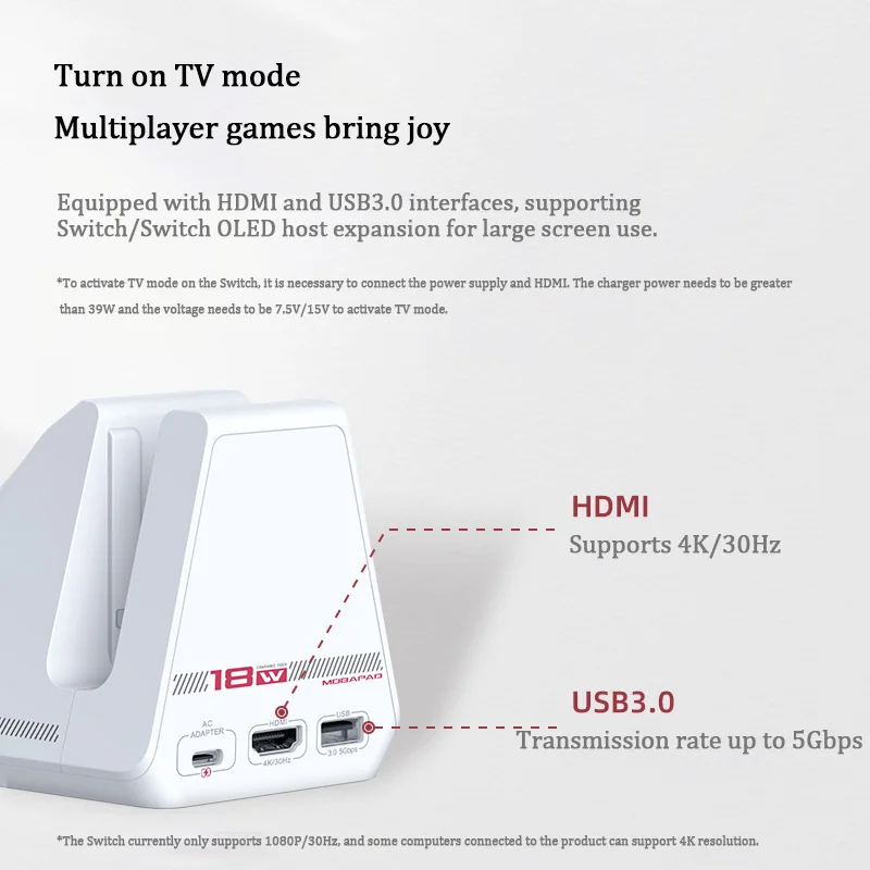 TV 모드 4K HDMI 출력 및 100W PD3.0 충전 게임 액세서리가 포함된 Switch Pro 컨트롤러용 MOBAPAD 충전 도크