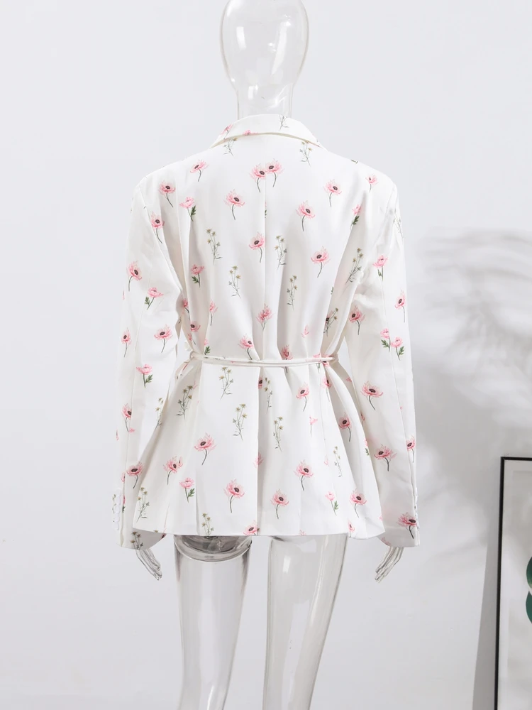 Gedruckt Revers Spitze Up Taille Cinching Anzug Jacke Frauen Elegante Schulter Pad Langarm Eine Taste Blazer Chic Damen Oberbekleidung – Detail 24