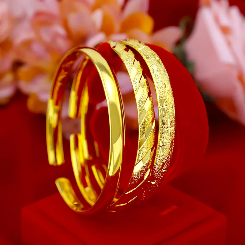 Beautiful 24K Gold Bangles For Women Bracciali C-Shaped Open Cuff Dubai Jewelry Bangle Bracelet Donna Wholesale |