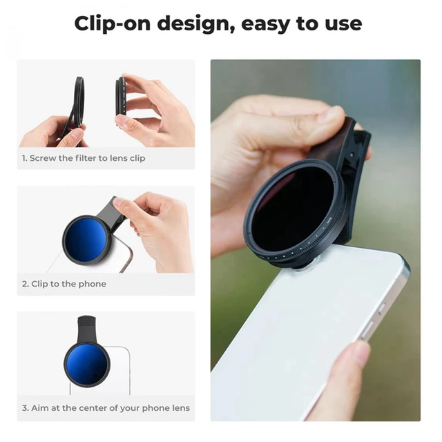 52Mm Phone ND Filter ND2 To ND400 Clip-On Variable Neutral Density Filter For Phone Mobile Smart Phone Camera 3