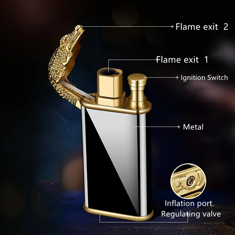 Briquet en métal en forme de dragon pour homme, allume-cigare à