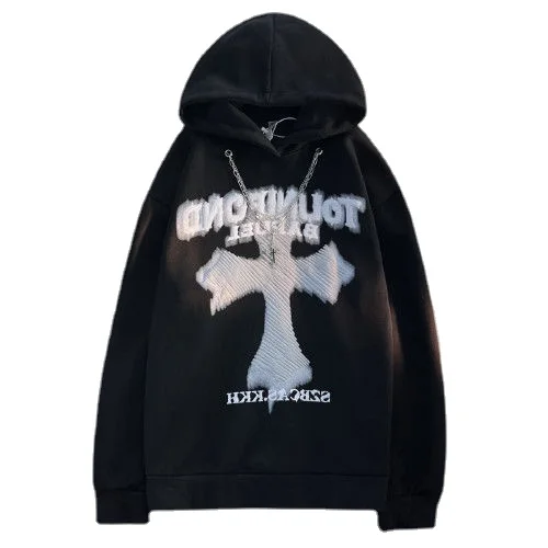 

Hoodies Women Loose Y2k Pure Cotton Goth Spring and Autumn Women's Clothing Free Shipping American Style Hoodie Cross Necklace