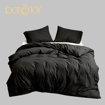 Bonjoy 퀸 사이즈 이불 커버, 블랙 컬러 침구 이불 커버, 킹 에드레덤 극세사 이불 커버, 베개 커버, 주문 필요