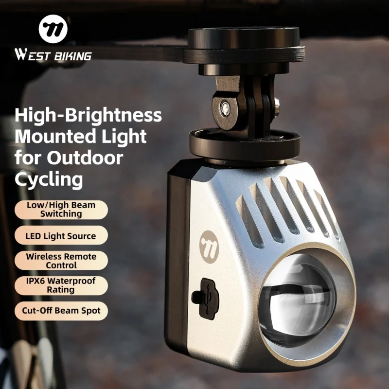 웨스트 바이킹 1600LM 자전거 장착형 헤드라이트 고휘도 무선 리모컨 IPX6 방수 사이클링 전조등 타입-C 자전거 헤드라이트