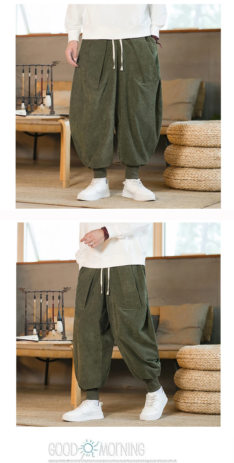 Description Picture 6 of itemCorduroy Harem Pants Men Wide Leg Jogging Pants Men Harajuku Style Sweatpants Male Casual Trousers Vintage New Streetwear