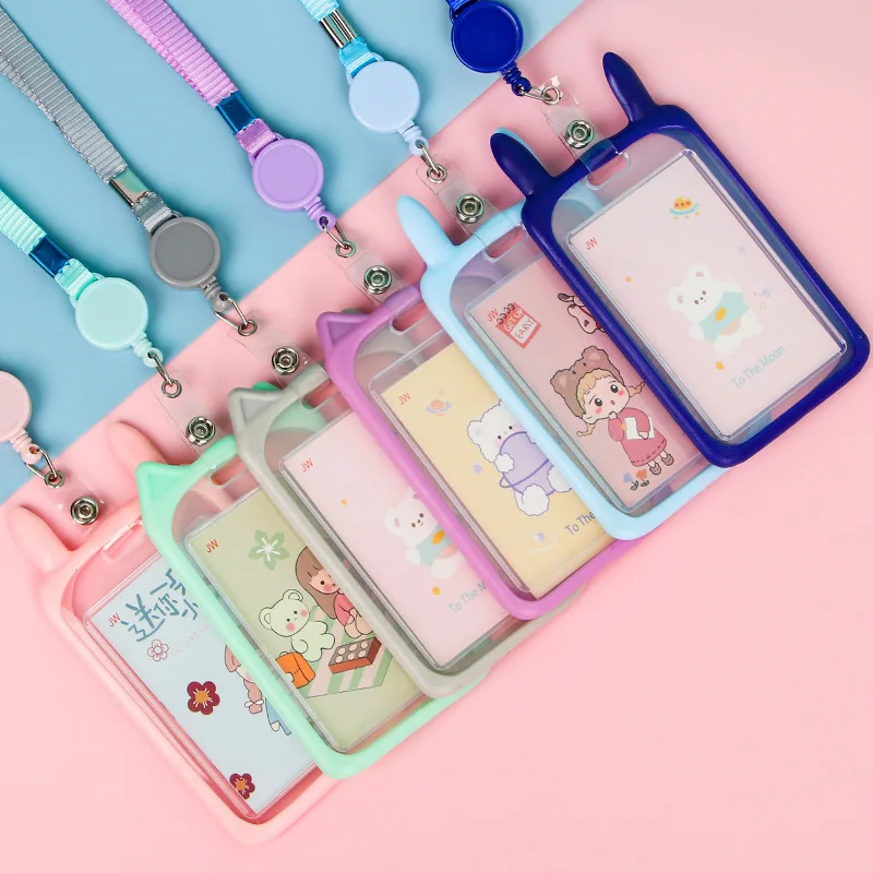 

Colorful Bank Identity ID Card Holder Cute Cartoon Cat Credit Card Holder With Retractable Reel Lanyard Bus Card Cover Case