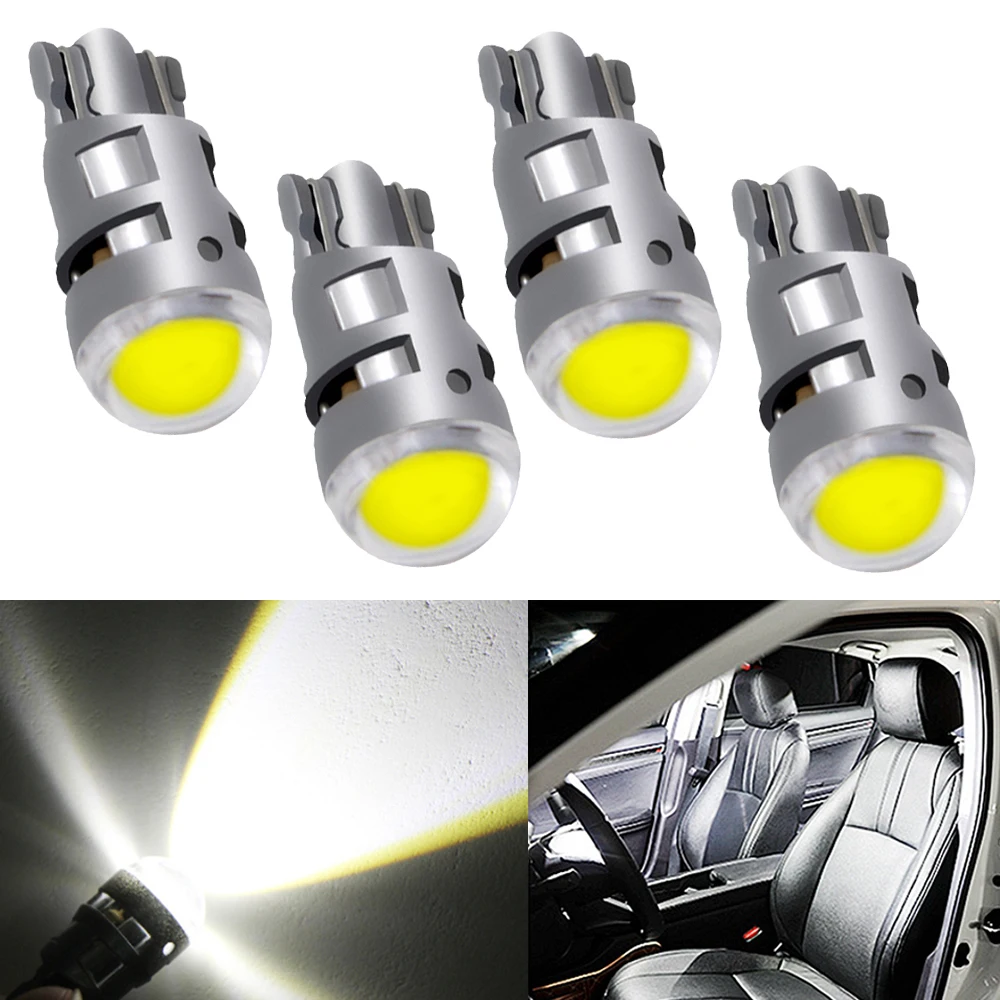 

4Pcs T10 COB Led DC 12V Signal Lamp Car Bulb W5W 194 168 Reading Interior Lamps Clearance Backup Reverse Fog Light Ultra Bright