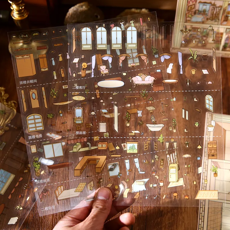 유럽풍 빈티지 미니어처 장면 스티커, 학생, 문구 및 공예 애호가 필수품, 수집에 좋습니다