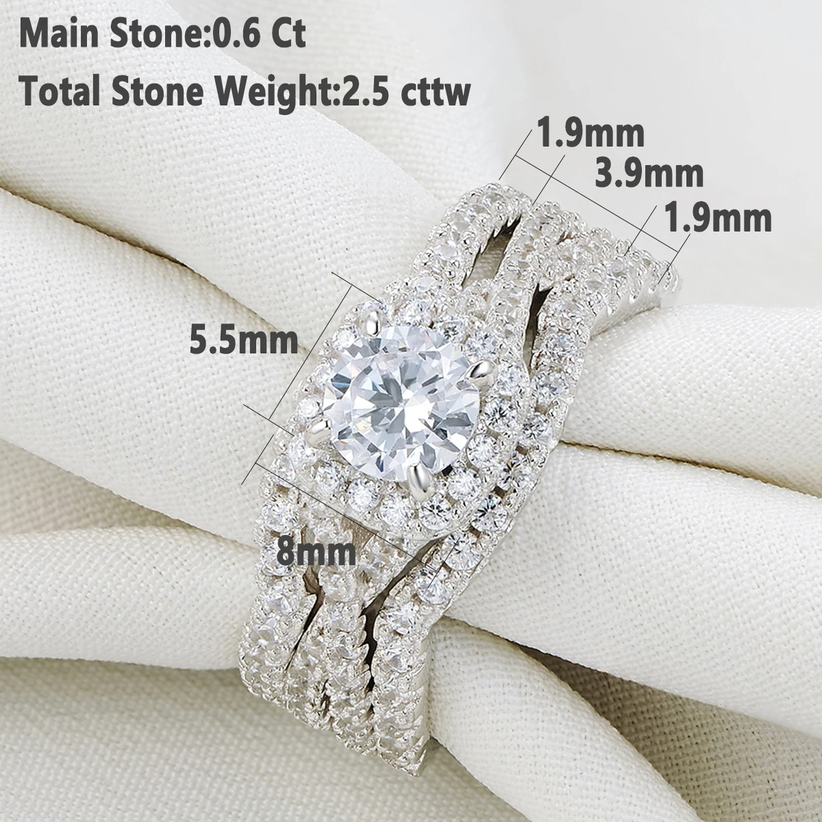 1.28 Carat TCW Round Cut CZ 925 Sterling Silver Wedding Rings Bridal Set -  Walmart.com