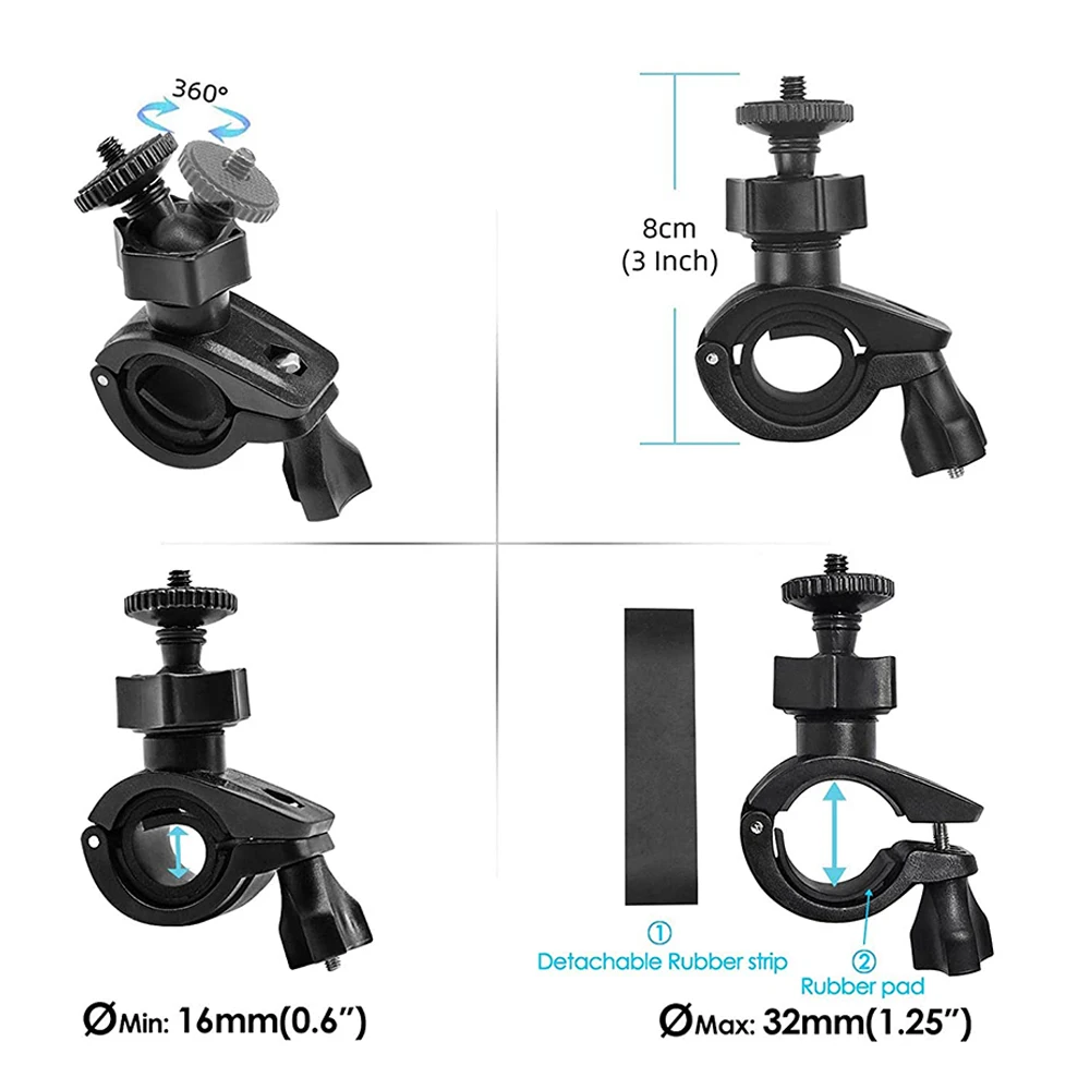 Support Guidon Universel Pour GoPro Hero 4/5/6 - Vélo Moto - Pince Alu Noire