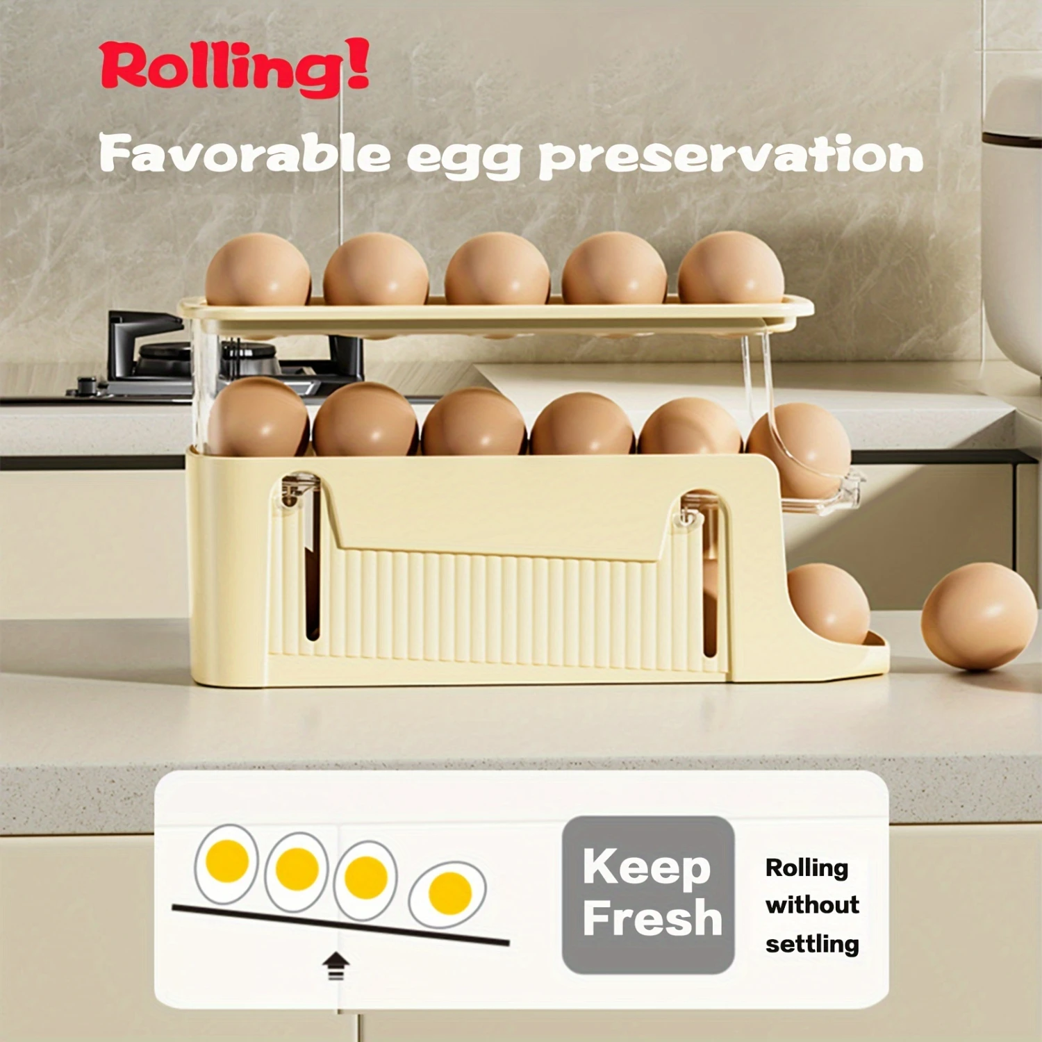 17-Egg Three-Tier Large Capacity Egg Organizer-Freely Removable, Easy to Clean, and Space-Saving Refrigerator Side Door Solut