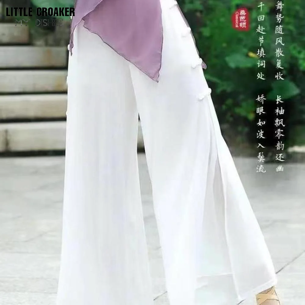 Womem Dance Practice Clothes Belly Dance Costume Chinese Dance Pants Lady Long Pants Black White Split Trousers Dancewear