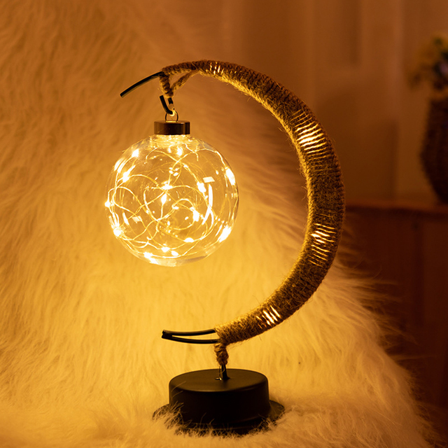 Moon Sepak Takraw Lamp Line Rattan Handmade Hemp Rope Wrought Iron Night Light Home Decoration Night Lamp Christmas Gifts