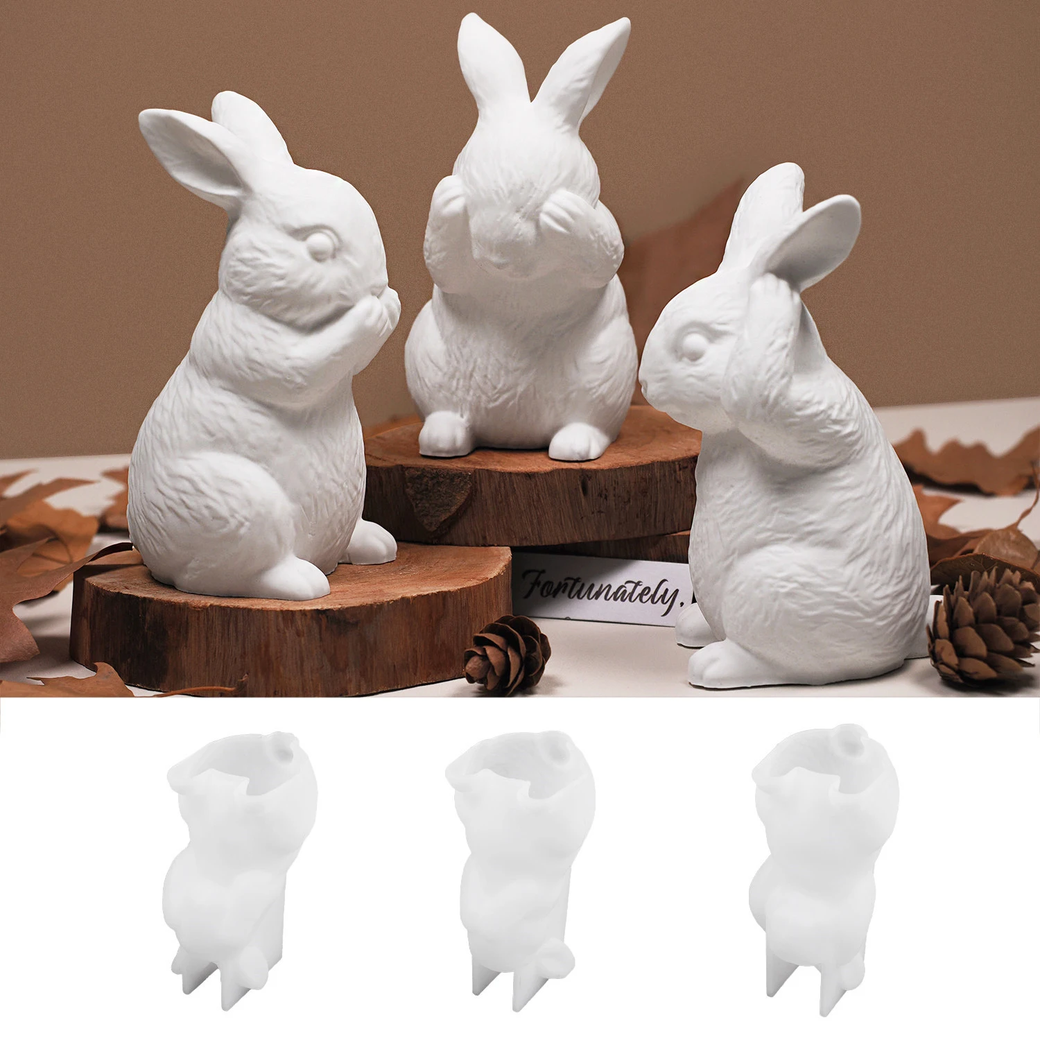 Cute Rabbit Silicone Ornament Mold 3D Easter Rabbit Scented Candle Gypsum Concrete Sitting Standing Looking Up Craft Mold