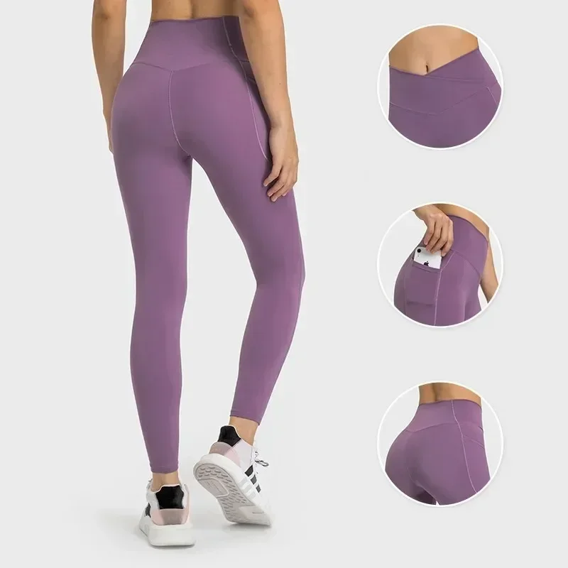 Lemon Front Waist Cross High Waist Gym Yoga Leggings Fitness Sport Pants Athletic With Pockets Comprehensive Training Jog