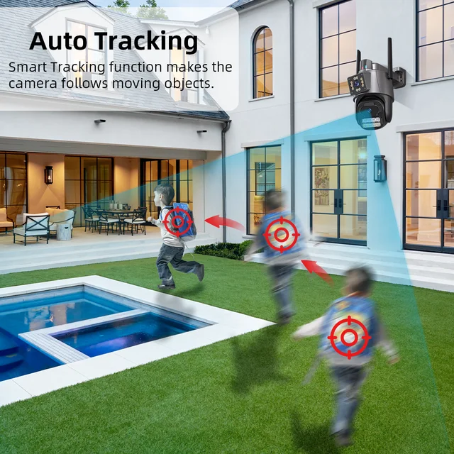 4K HD Dual Lens WIFI Camera 2K Dual Screen PTZ Camera Outdoor Auto Tracking Security Camera Waterproof Surveillance ICSEE 2