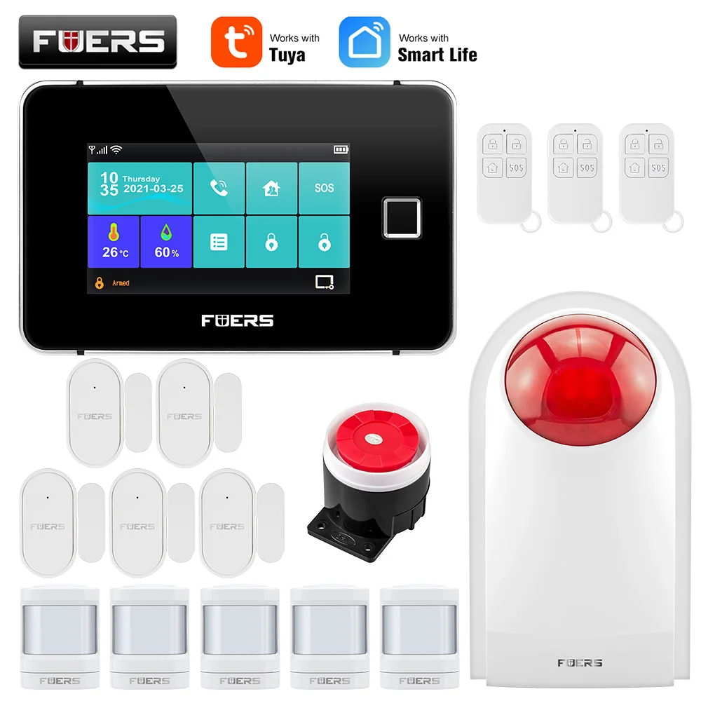 remote panic button Fuers 4.3 Inch TFT Screen Alarm WIFI GSM Smart Home Burglar Security Alarm System Tuya Smart Life APP Control Motion Sensor zigbee siren alarm Alarms & Sensors