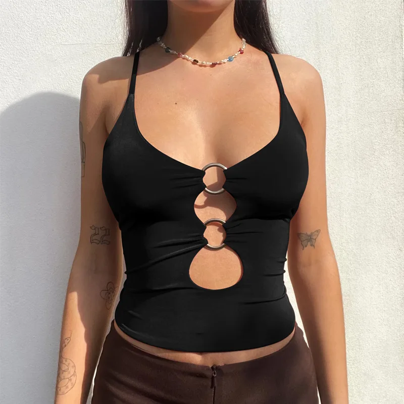 

European and American women's new spring and summer fashion chest cutout sexy crop top slim slip top