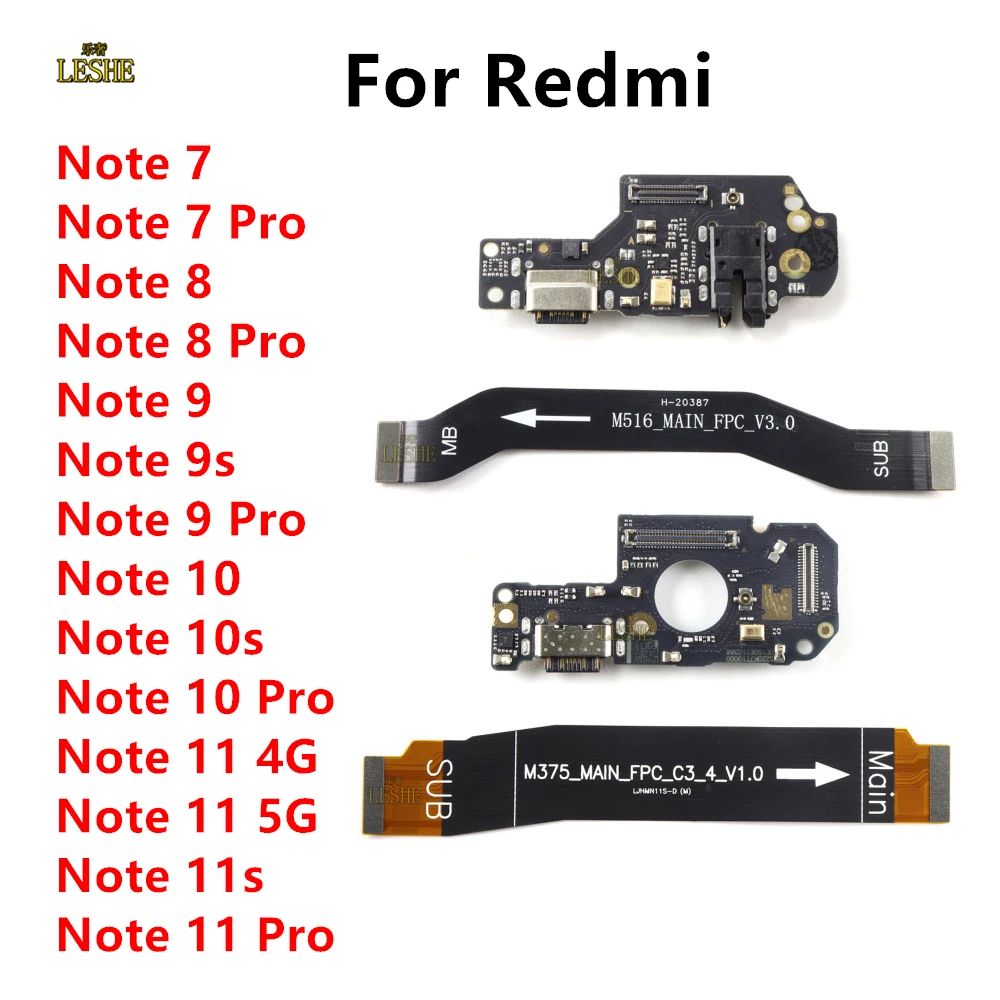 

New USB Charging Port Dock Board Connector Main FPC Motherboard Flex Cable For Redmi Note 7 8 9 10 Pro 9 10S 11 4G5G Fast Charge