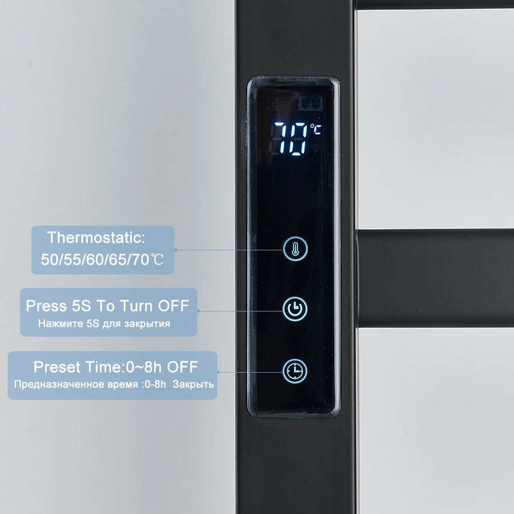 Bathroom Touch Digital Electric Heat Towel Rack Thermostatic Stainless Steel Display Preset Time Waterproof Dryer Holder